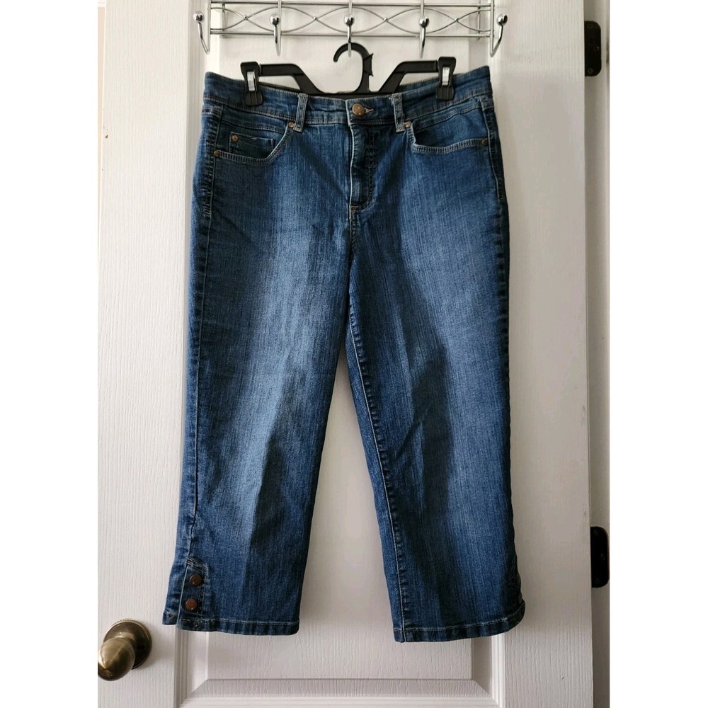 Gloria Vanderbilt Womens Slimming Effect High Rise Capri Pants Blue Stretch Sz 8